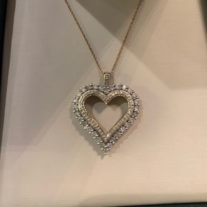 10k Yellow and White Gold Diamond Heart Necklace